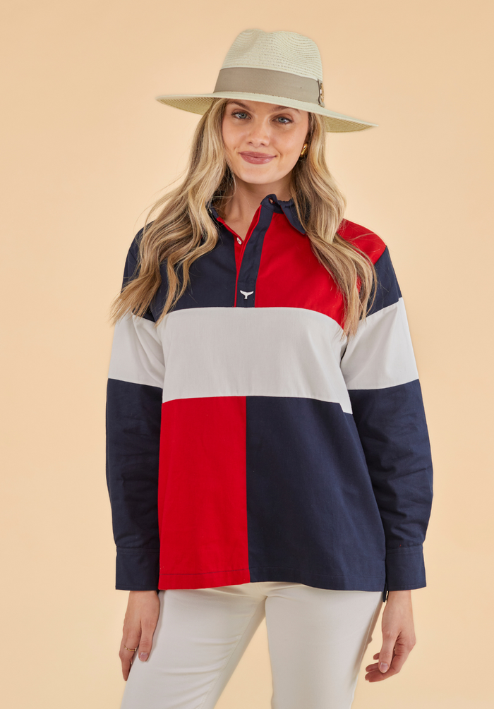 Torbay Women's Deck Shirt - Red/Navy - Whale Of A Time Clothing