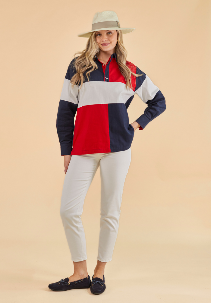 Torbay Women's Deck Shirt - Red/Navy - Whale Of A Time Clothing