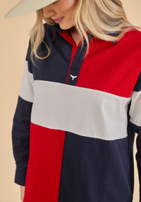 Torbay Women's Deck Shirt - Red/Navy - Whale Of A Time Clothing