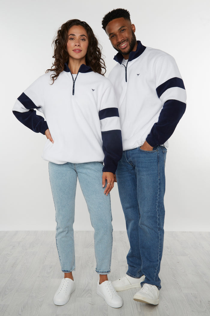 Weybourne Unisex Fleece Quarter Zip - White - Whale Of A Time Clothing