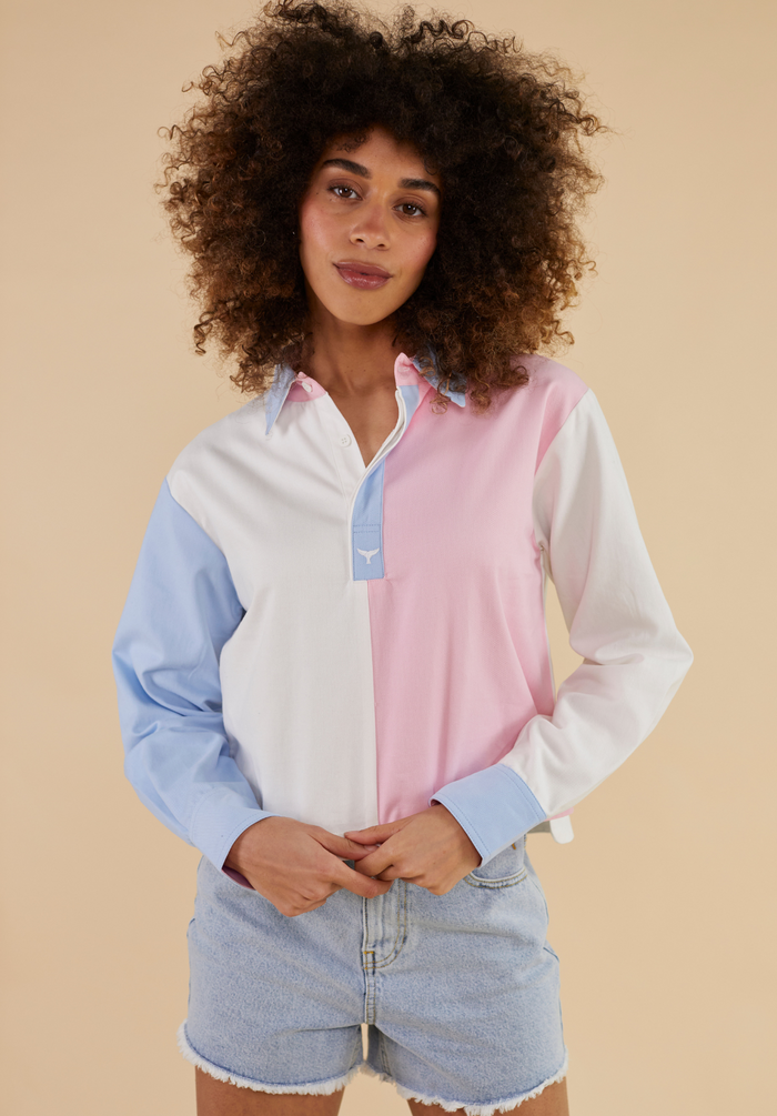 Whitecliff Cropped Women's Deck Shirt - White/Pink - Whale Of A Time Clothing