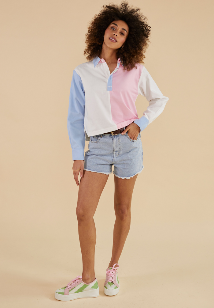Whitecliff Cropped Women's Deck Shirt - White/Pink - Whale Of A Time Clothing