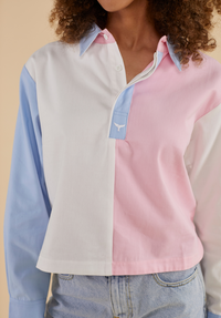 Whitecliff Cropped Women's Deck Shirt - White/Pink - Whale Of A Time Clothing