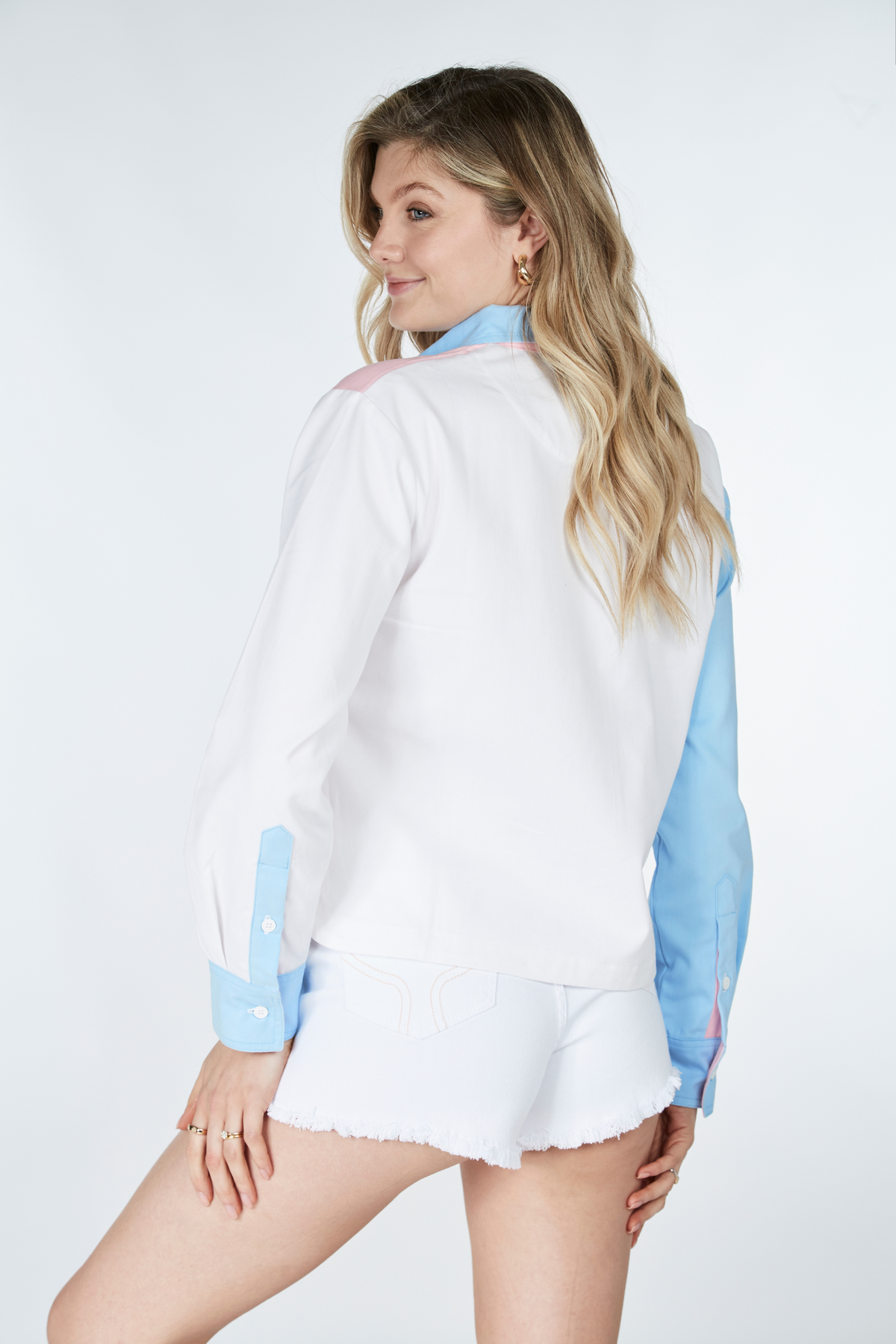 Whitecliff Cropped Deck Shirt - White/Pink - Whale Of A Time Clothing