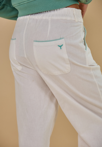 Oban Women's Linen Trousers - Ecru/Mint