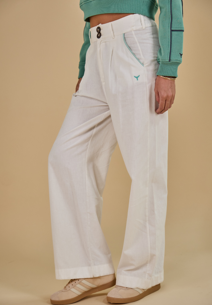 Oban Women's Linen Trousers - Ecru/Mint