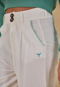 Oban Women's Linen Trousers - Ecru/Mint