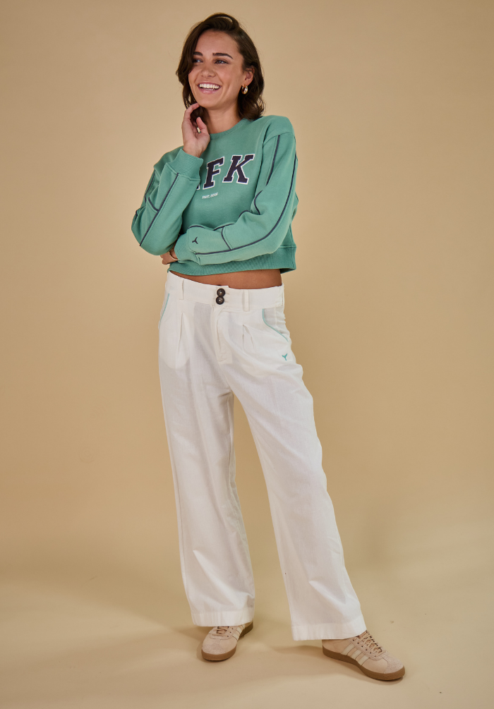 Oban Women's Linen Trousers - Ecru/Mint