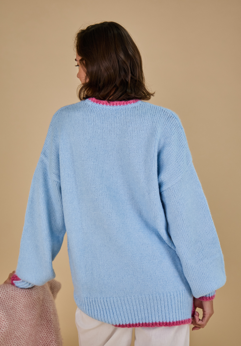 Rockingham Women's Jumper - Blue/Pink - Whale Of A Time Clothing
