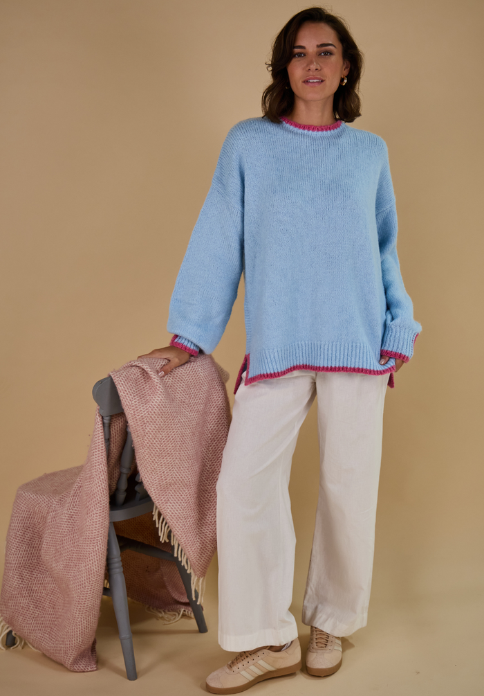 Rockingham Women's Jumper - Blue/Pink - Whale Of A Time Clothing