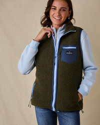 Highland Women's Sherpa Gilet - Olive/Blue