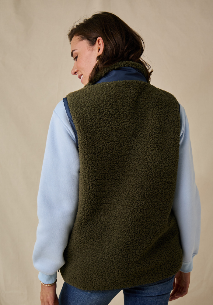 Highland Women's Sherpa Gilet - Olive/Blue