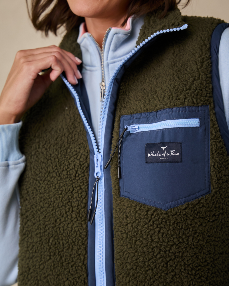 Highland Women's Sherpa Gilet - Olive/Blue