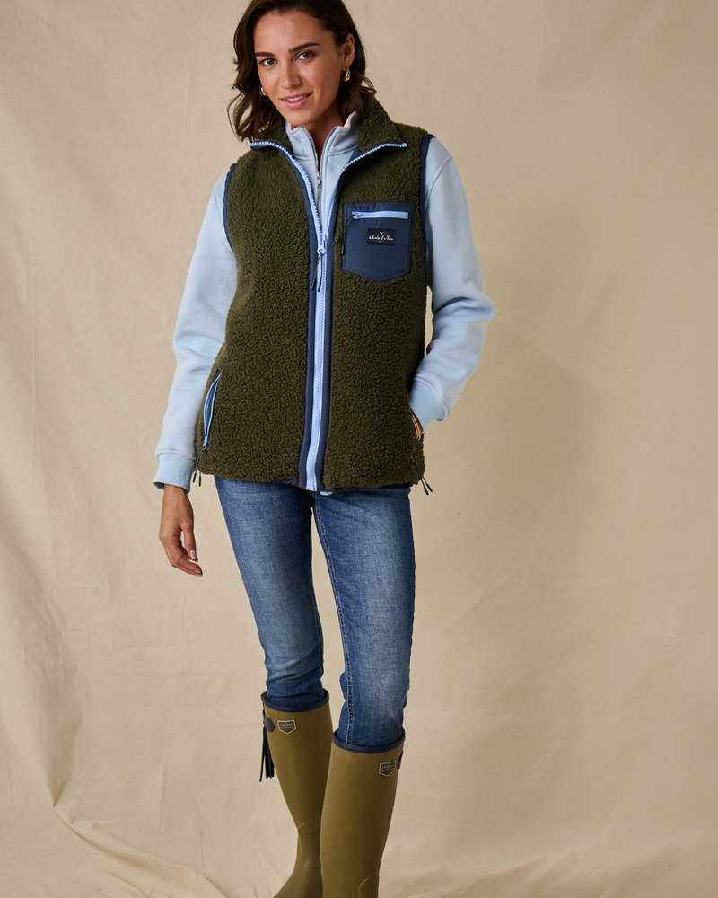 Highland Women's Sherpa Gilet - Olive/Blue