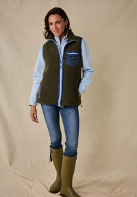 Highland Women's Sherpa Gilet - Olive/Blue