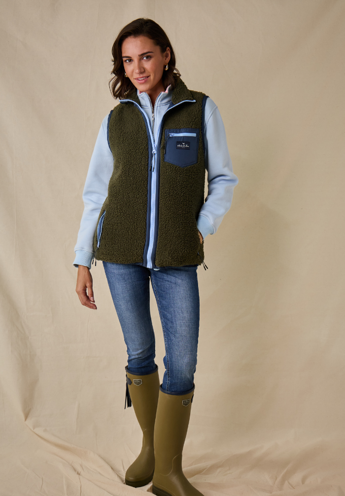 Highland Women's Sherpa Gilet - Olive/Blue