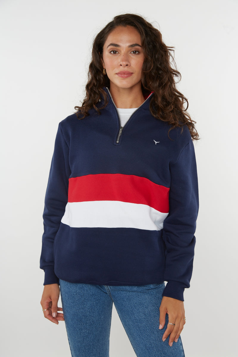 Suffolk Unisex Quarter Zip Sweatshirt - Navy - Whale Of A Time Clothing