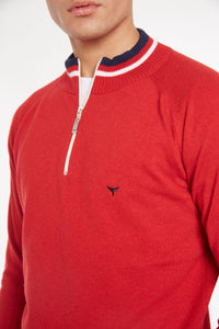 Oxburgh Quarter Zip Jumper - Red - Whale Of A Time Clothing
