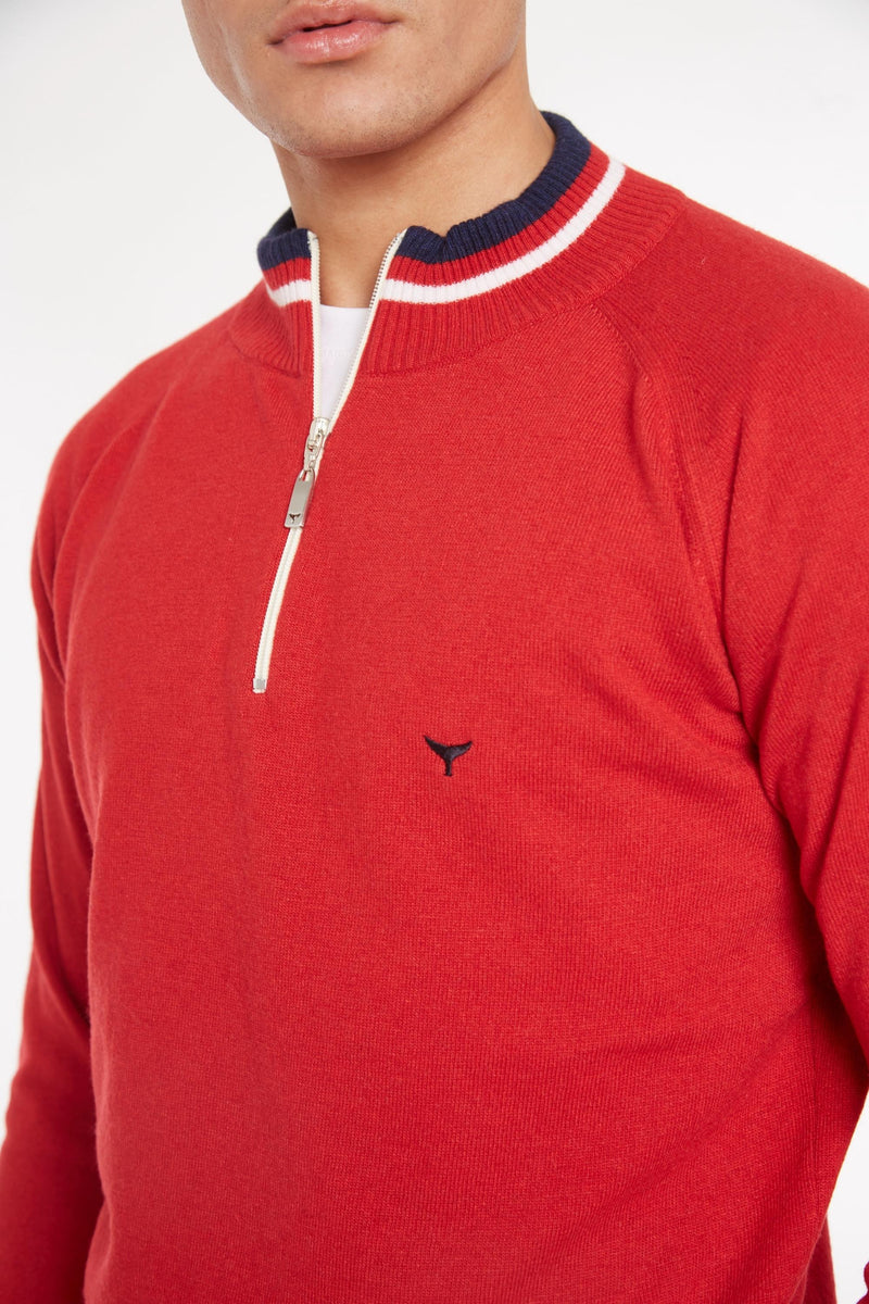 Oxburgh Quarter Zip Jumper - Red - Whale Of A Time Clothing