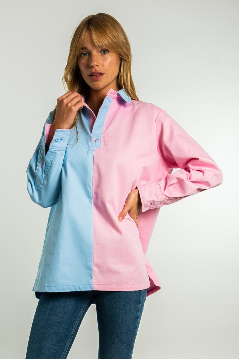 Falmouth Unisex Deck Shirt - Blue & Pink - Whale Of A Time Clothing