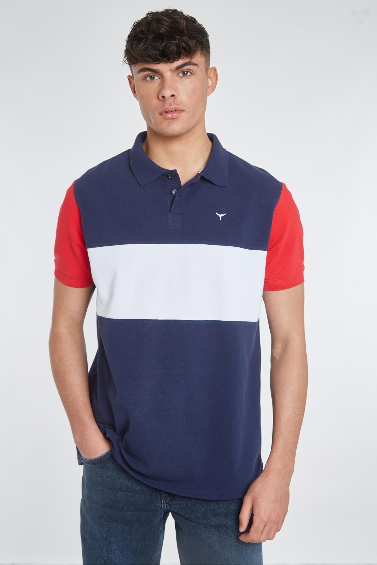  Mens Fashion Color Block Quarter-Zip V Neck Polo