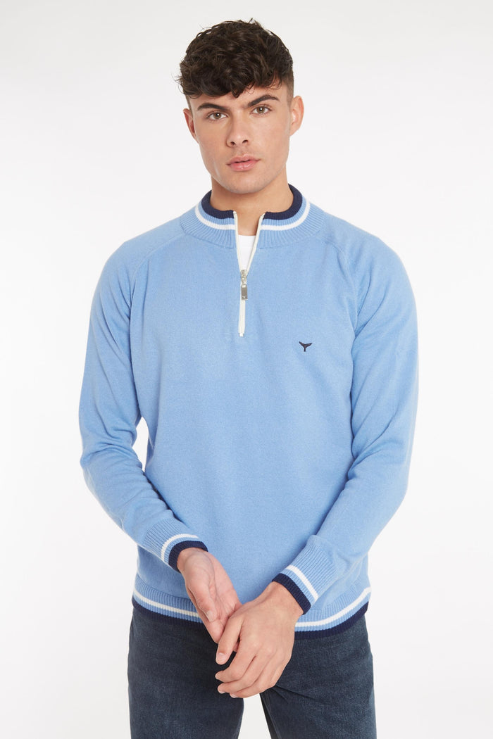 Oxburgh Quarter Zip Jumper - Blue - Whale Of A Time Clothing