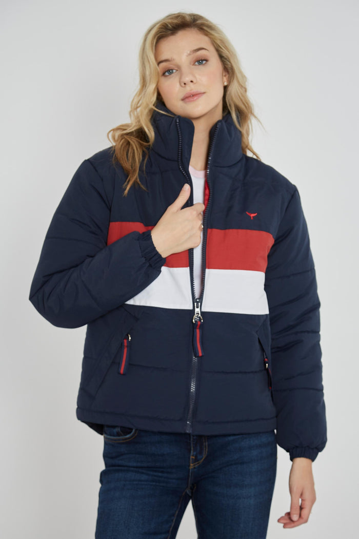 Penzance Unisex Puffer Jacket - Navy - Whale Of A Time Clothing