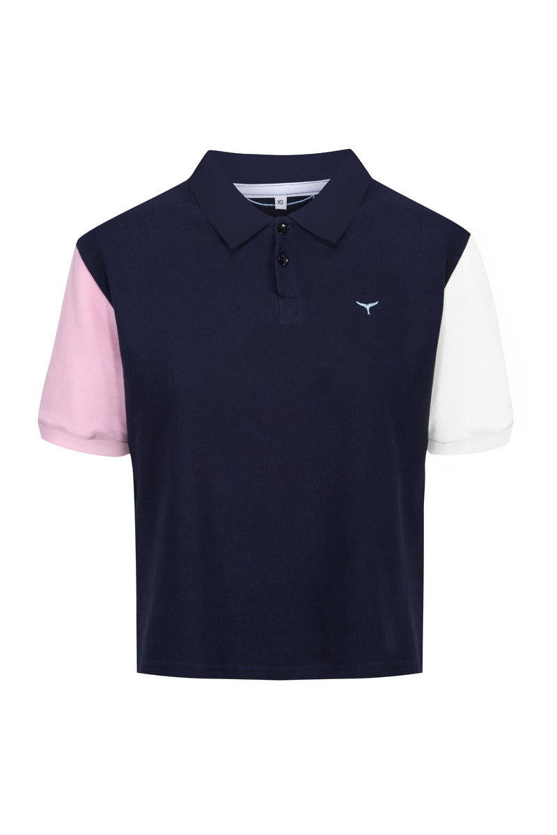 Polzeath Cropped Polo Shirt - Navy - Whale Of A Time Clothing