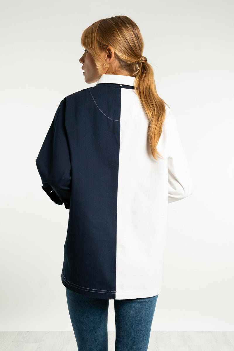 Falmouth Unisex Deck Shirt - White & Navy - Whale Of A Time Clothing