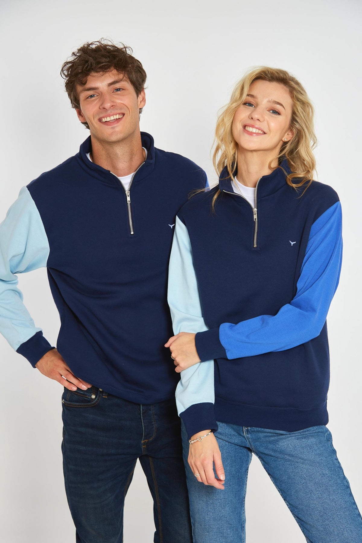 Arnoux Unisex Quarter Zip Sweatshirt - Blue - Whale Of A Time Clothing