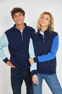 Arnoux Unisex Quarter Zip Sweatshirt - Blue - Whale Of A Time Clothing