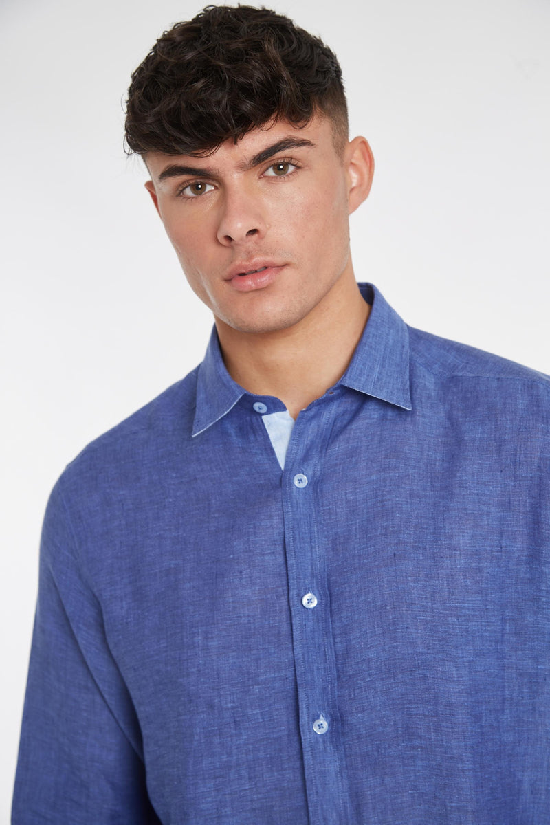 Oakham Linen Shirt - Navy - Whale Of A Time Clothing