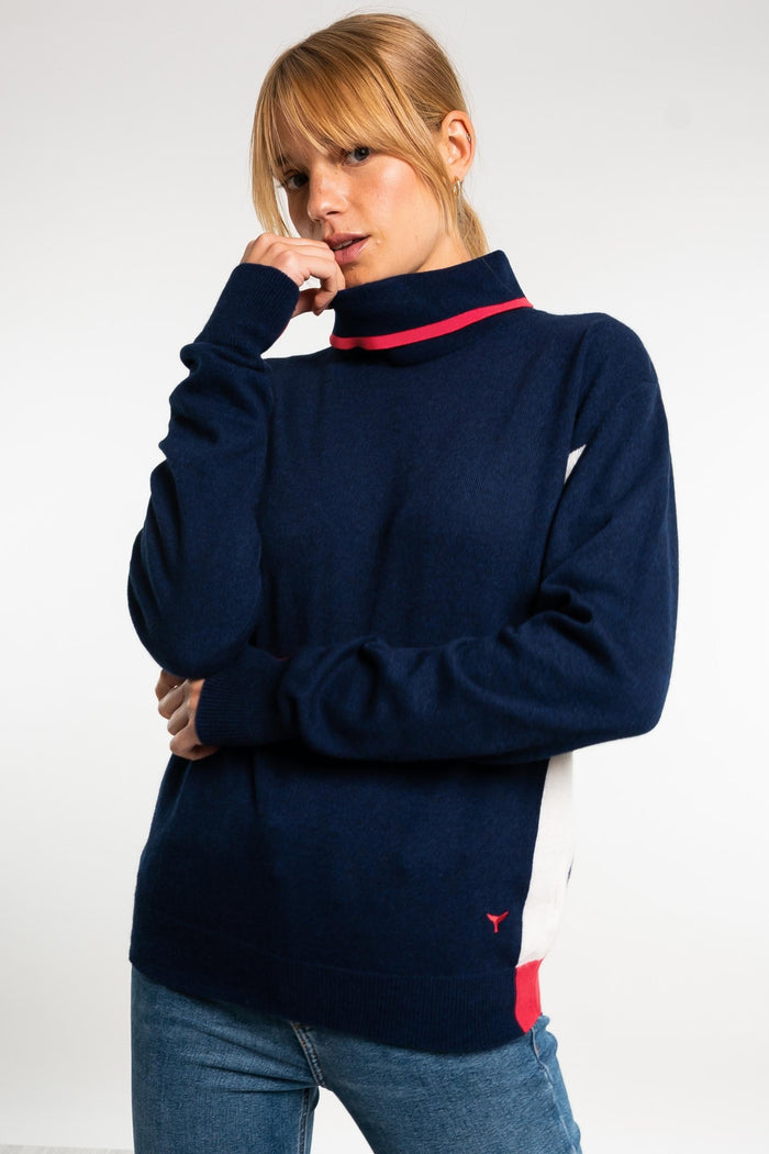 Blickling Roll Neck Jumper - Navy - Whale Of A Time Clothing