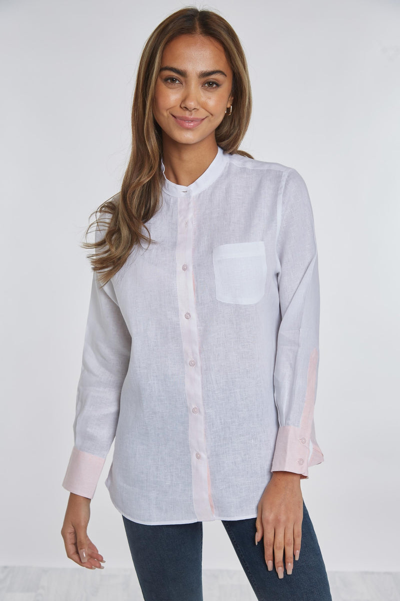 Stamford Linen Shirt - White/Pink - Whale Of A Time Clothing