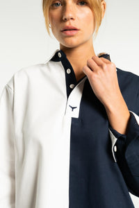 Falmouth Unisex Deck Shirt - White & Navy - Whale Of A Time Clothing