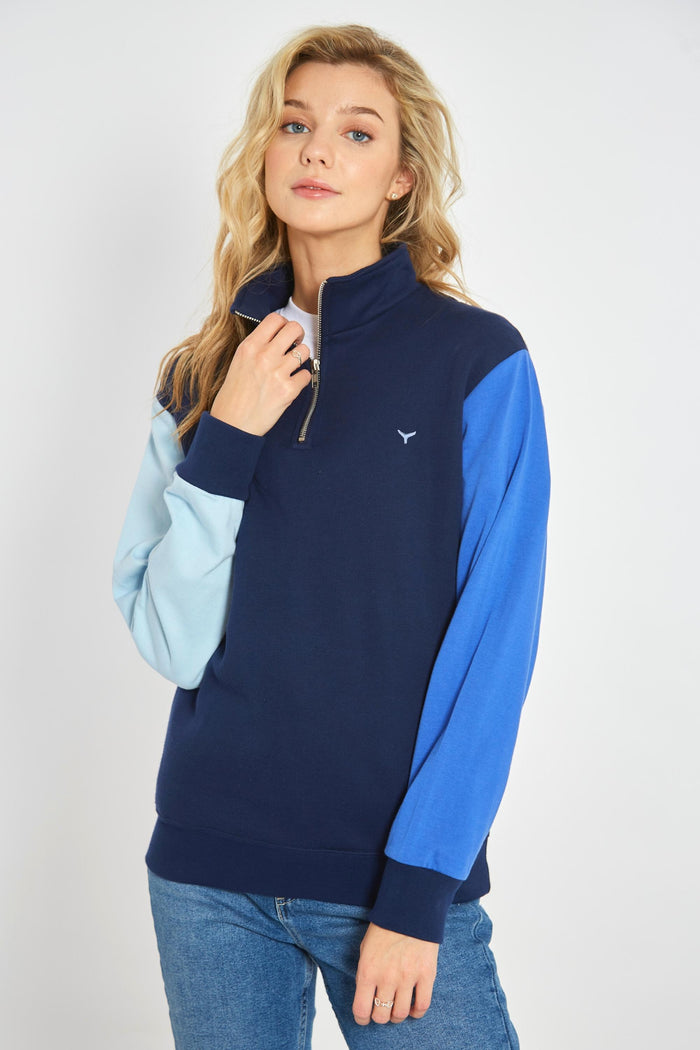 Arnoux Unisex Quarter Zip Sweatshirt - Blue - Whale Of A Time Clothing