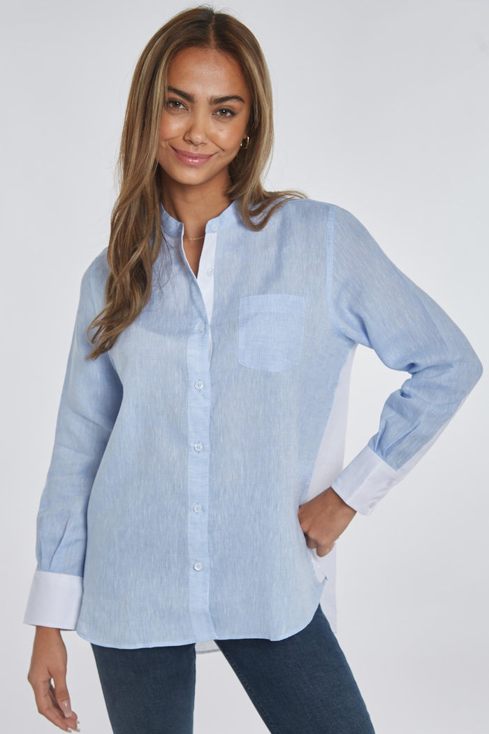 Stamford Linen Shirt - Blue/White - Whale Of A Time Clothing