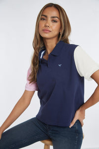 Polzeath Cropped Polo Shirt - Navy - Whale Of A Time Clothing