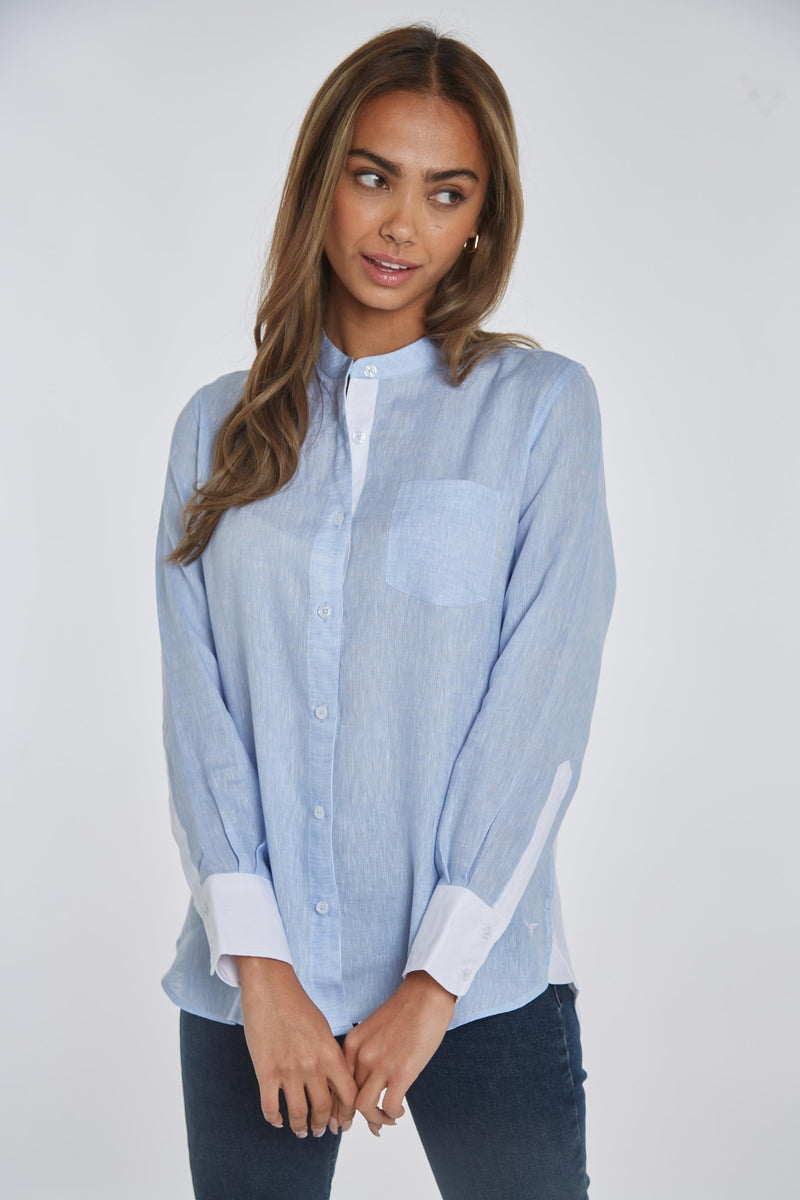 Stamford Linen Shirt - Blue/White - Whale Of A Time Clothing