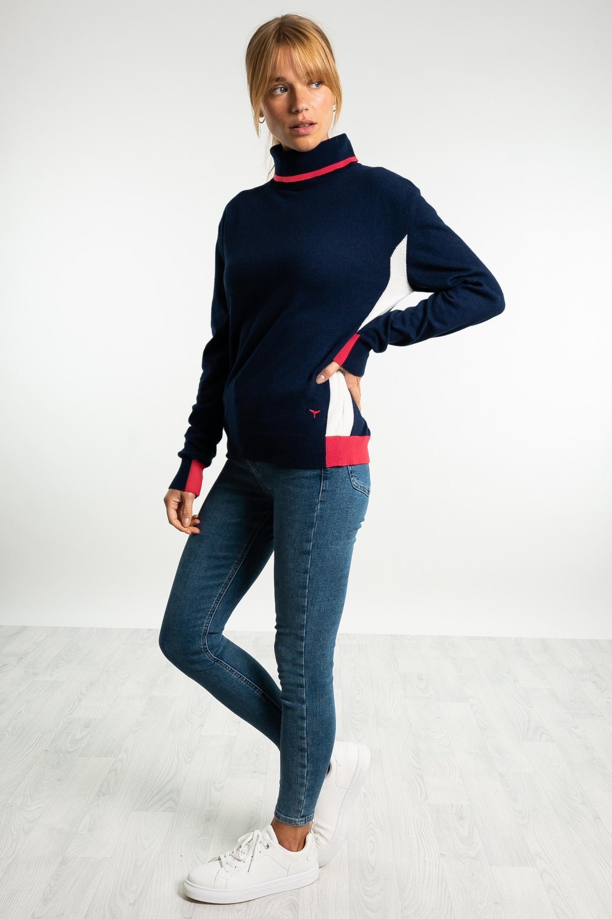 Blickling Roll Neck Jumper - Navy - Whale Of A Time Clothing