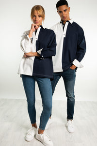 Falmouth Unisex Deck Shirt - White & Navy - Whale Of A Time Clothing