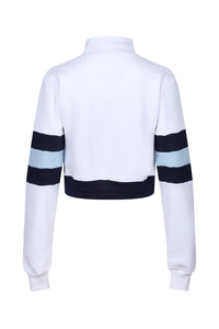 St Ives Cropped Quarter Zip Sweatshirt - White - Whale Of A Time Clothing