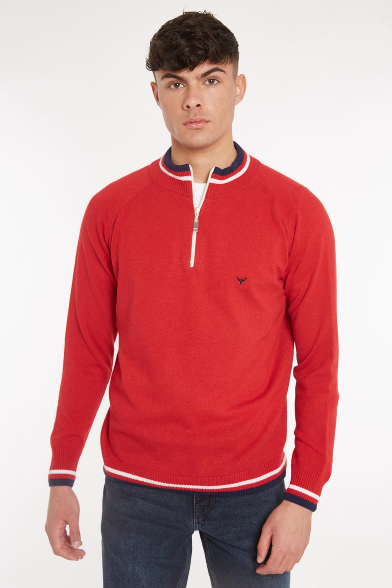 Oxburgh Quarter Zip Jumper - Red - Whale Of A Time Clothing