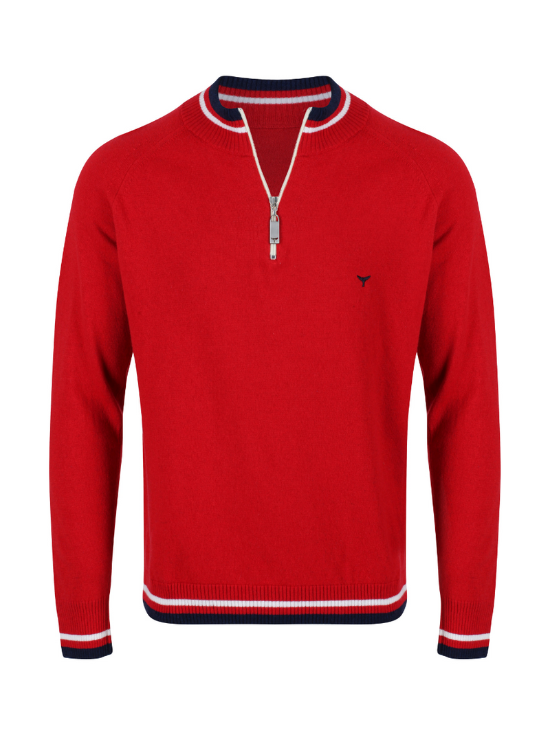 Oxburgh Quarter Zip Jumper - Red - Whale Of A Time Clothing