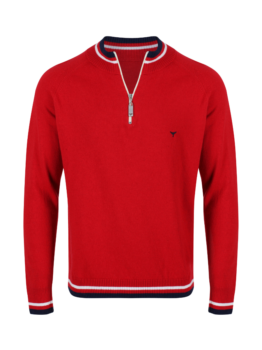 Oxburgh Quarter Zip Jumper - Red - Whale Of A Time Clothing