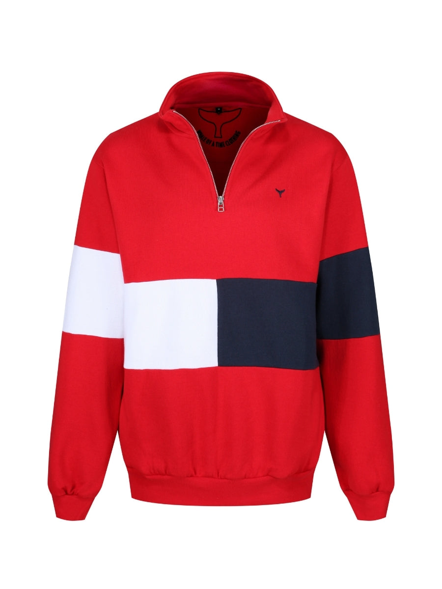 Norfolk Quarter Zip Sweatshirt - Red - Whale Of A Time Clothing