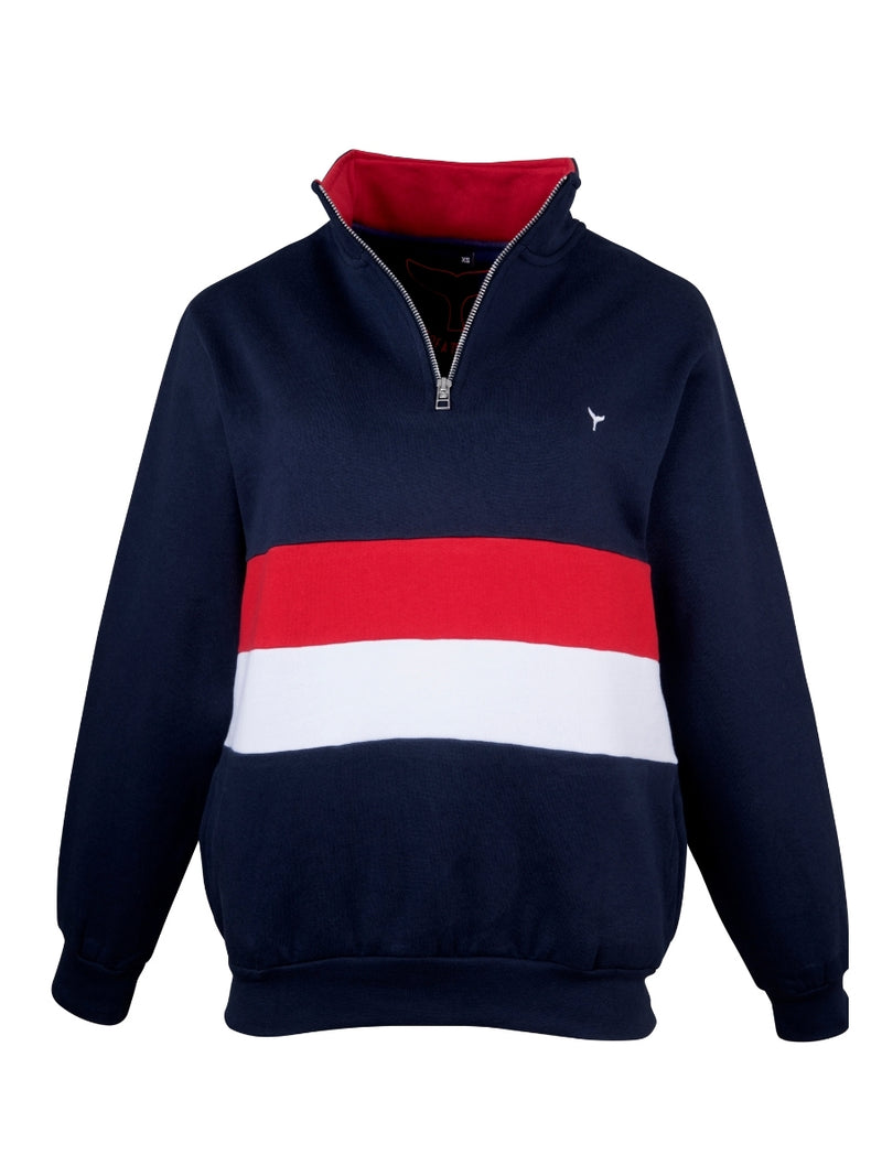 Suffolk Quarter Zip Sweatshirt Navy/Red/White - Whale Of A Time Clothing