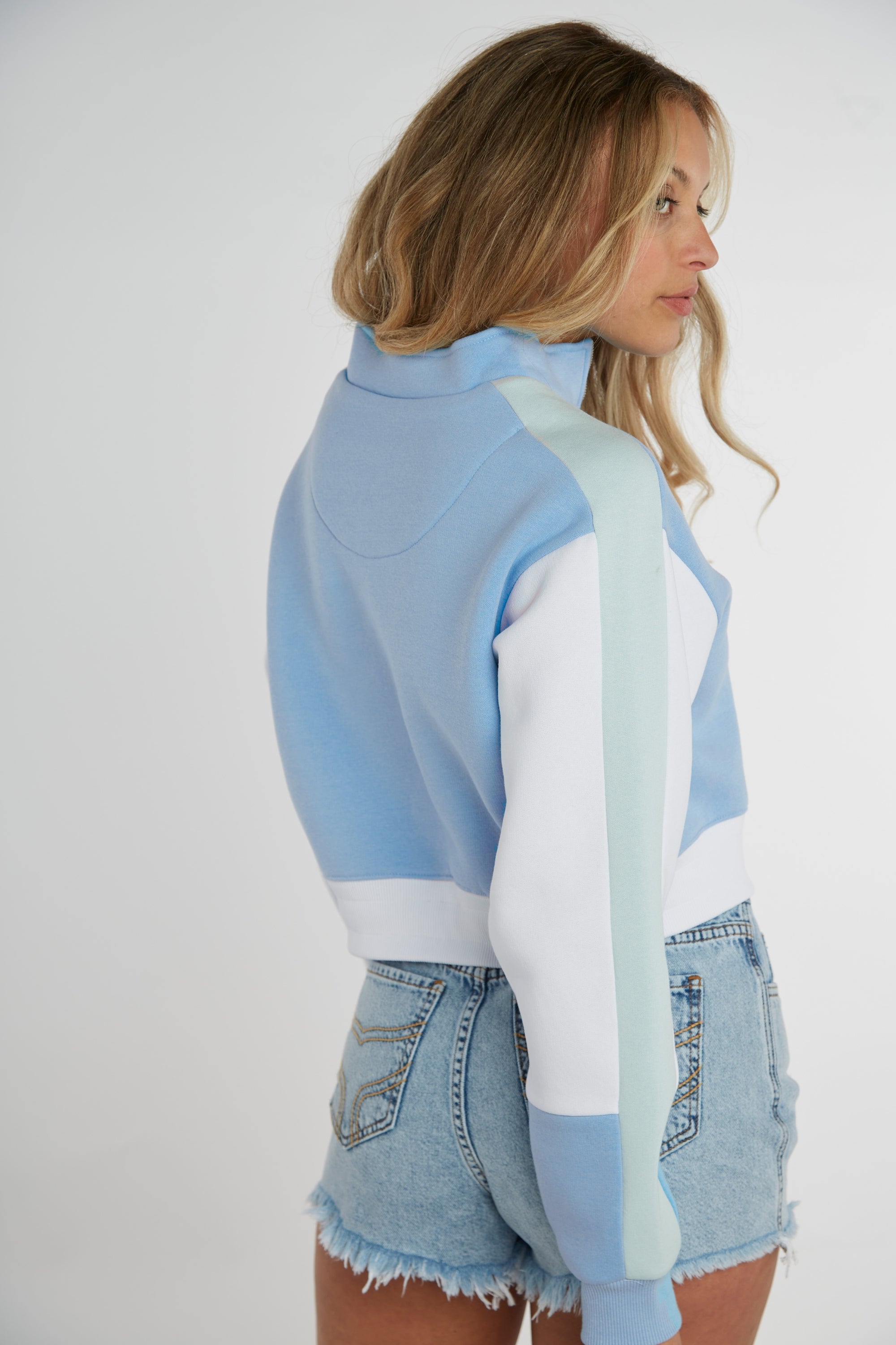 Saltern Cropped Quarter Zip Sweatshirt Blue