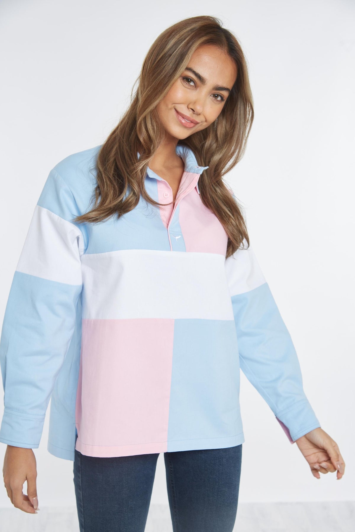 Torbay Unisex Deck Shirt - Blue/Pink - Whale Of A Time Clothing